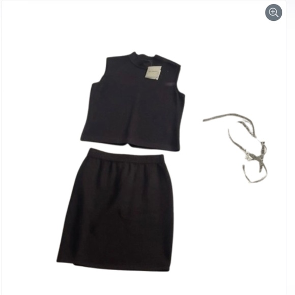 2 pc St. John knit Mini Pencil Skirt top sweater Set size small brown chocolate - Picture 1 of 14